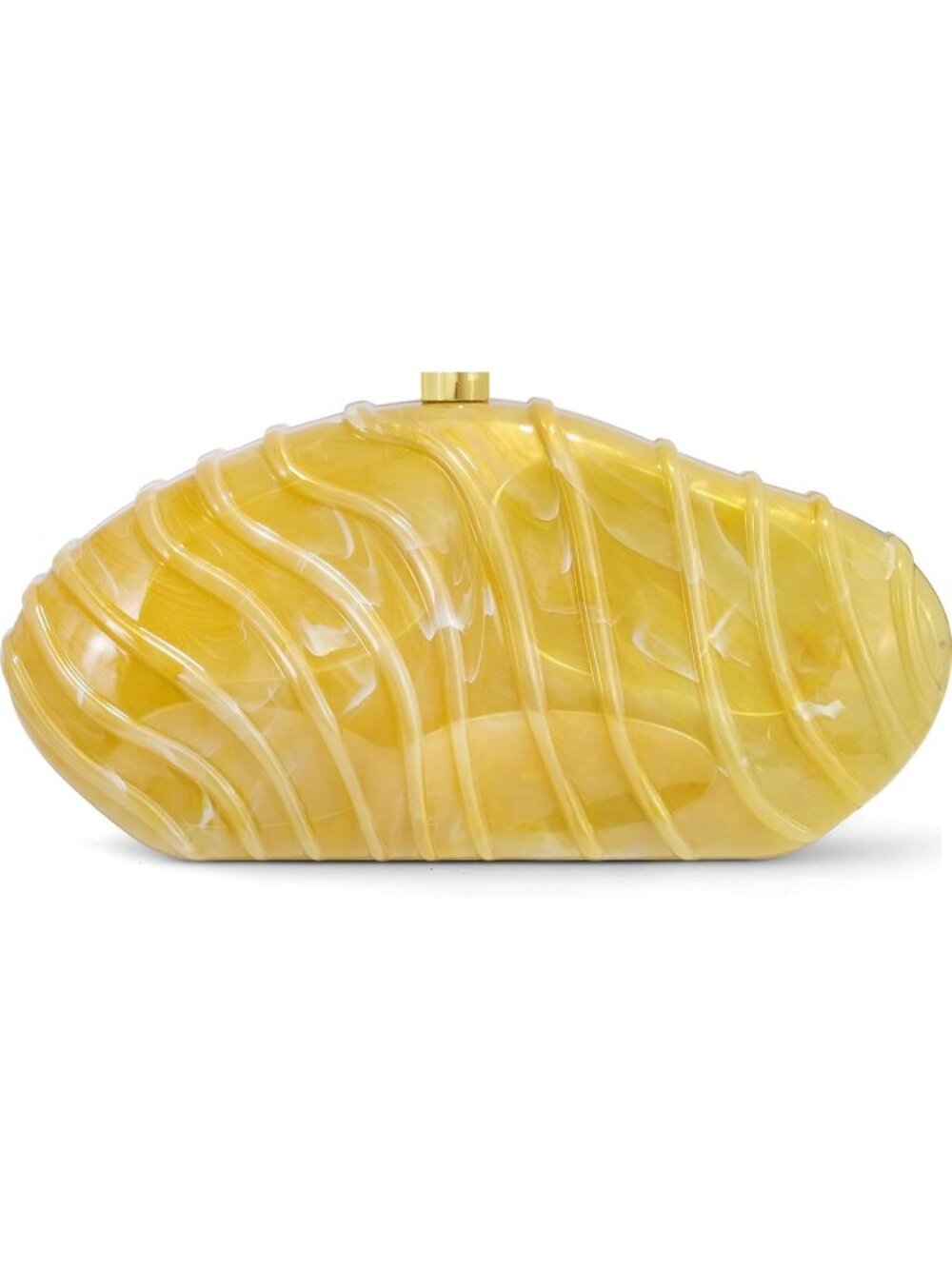 Women Marble Pale Yellow Acrylic Shell Clutch Purse Evening Party Prom Chain Bag